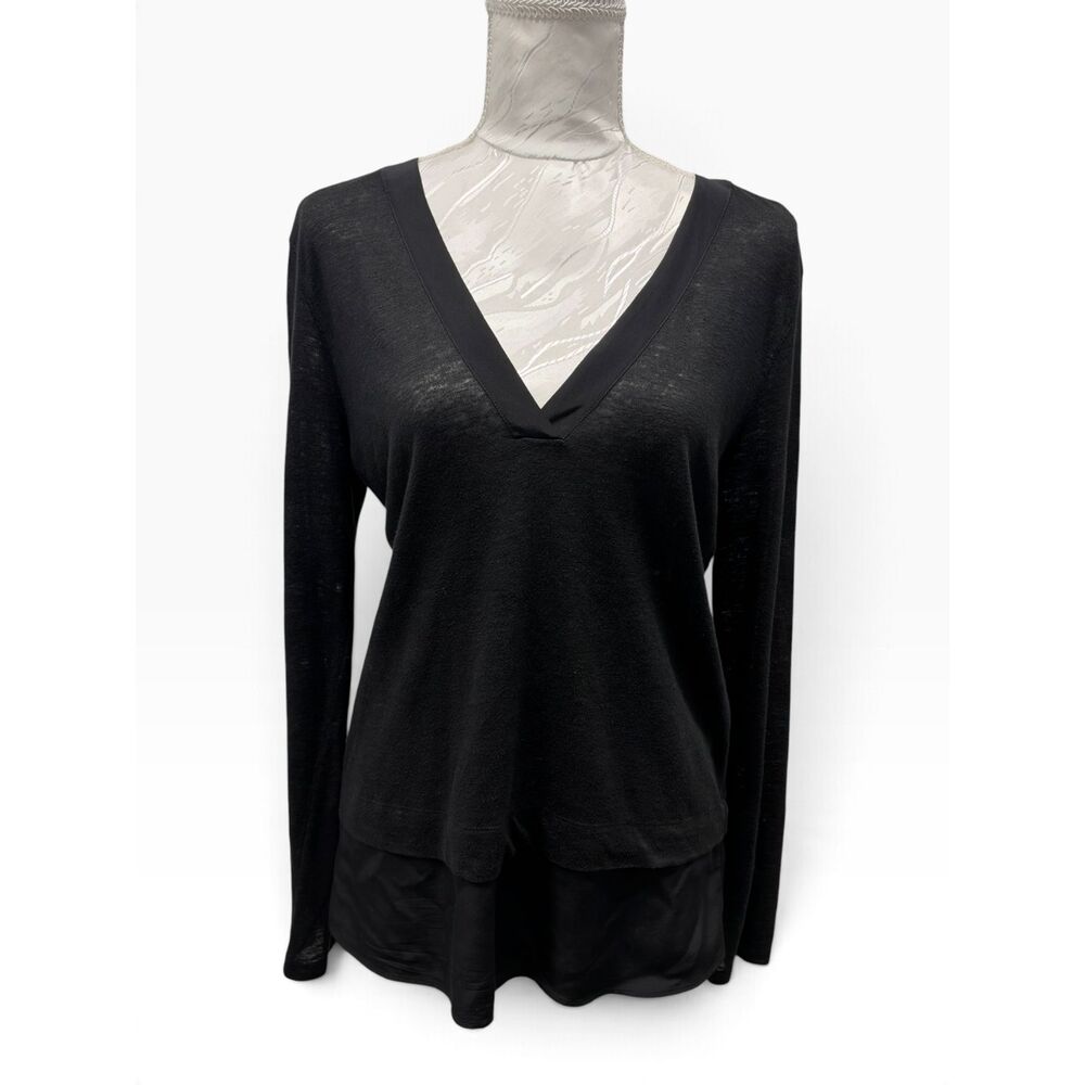 Sandro Paris mixed-media layered V-neck sweater